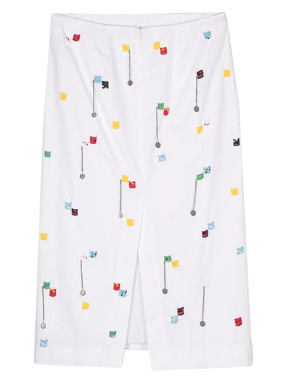 Bead-Embellished Cotton Midi Skirt