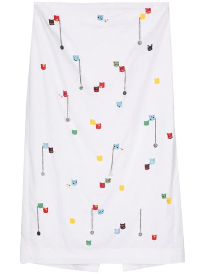 Bead-Embellished Cotton Midi Skirt