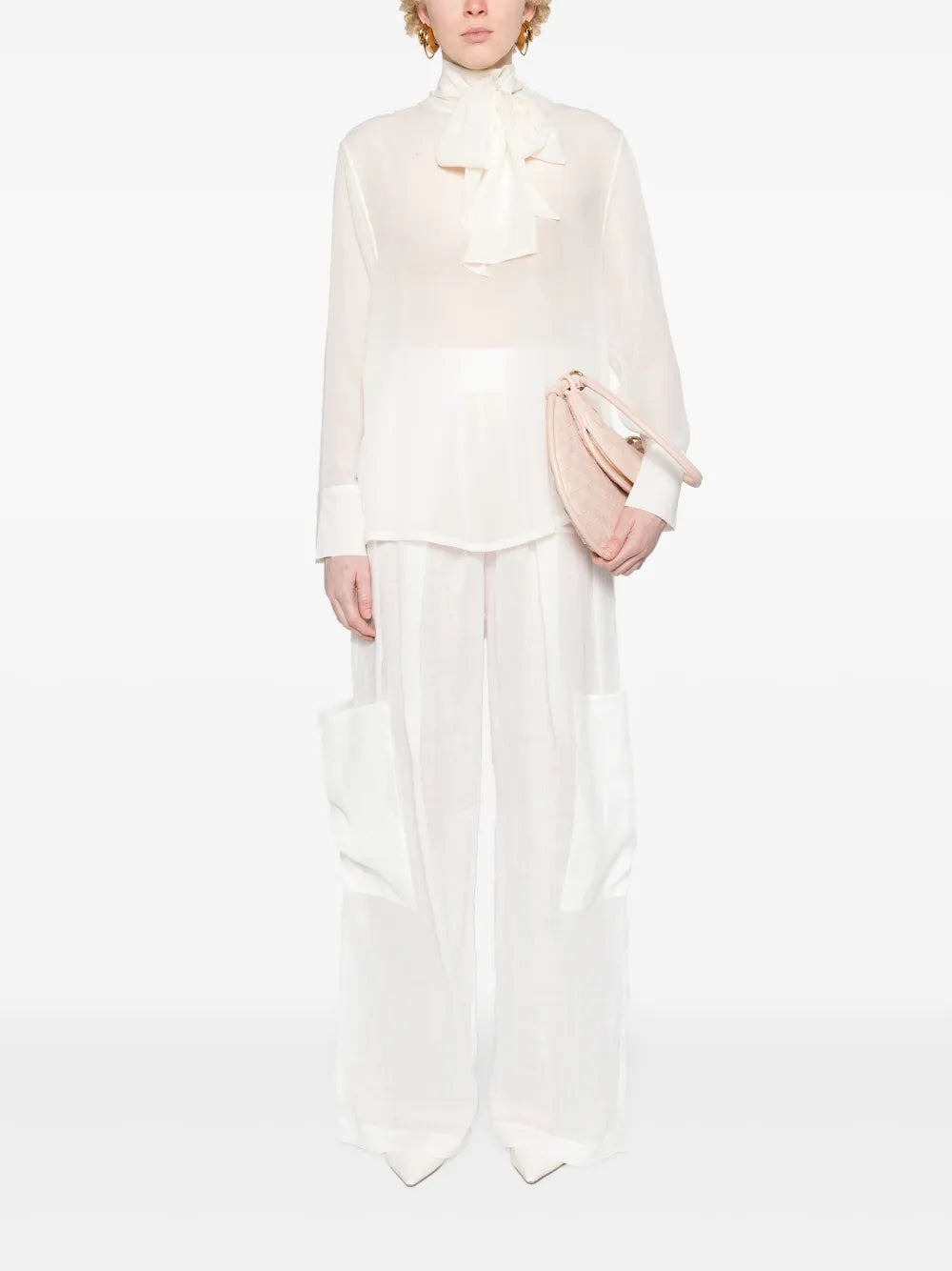 Tied-Neck Sheer Blouse
