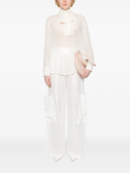 Tied-Neck Sheer Blouse