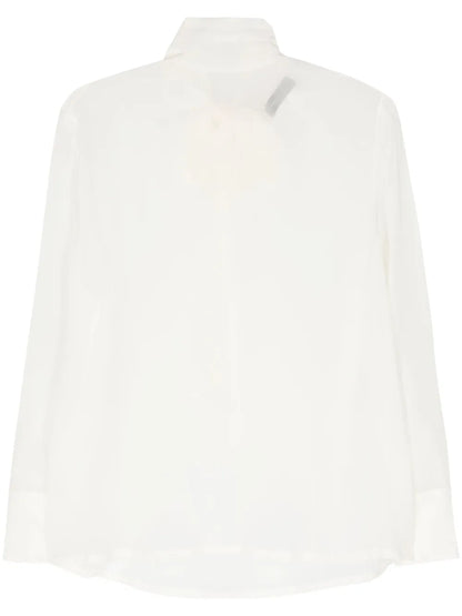 Tied-Neck Sheer Blouse