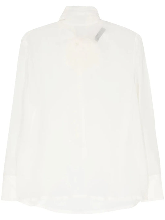 Tied-Neck Sheer Blouse