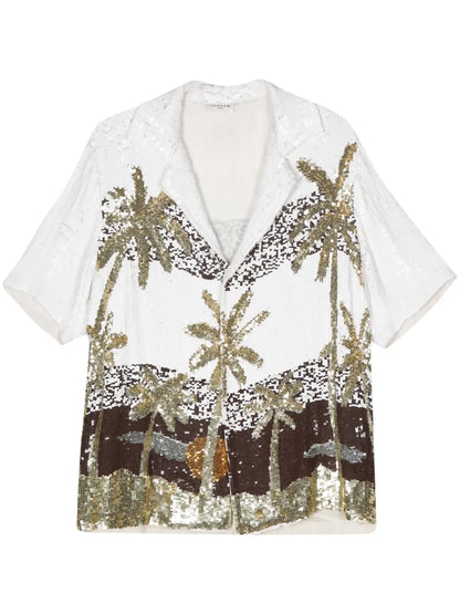 Palm Tree-Print Sequin-Embellished Shirt