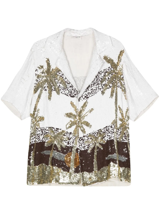 Palm Tree-Print Sequin-Embellished Shirt