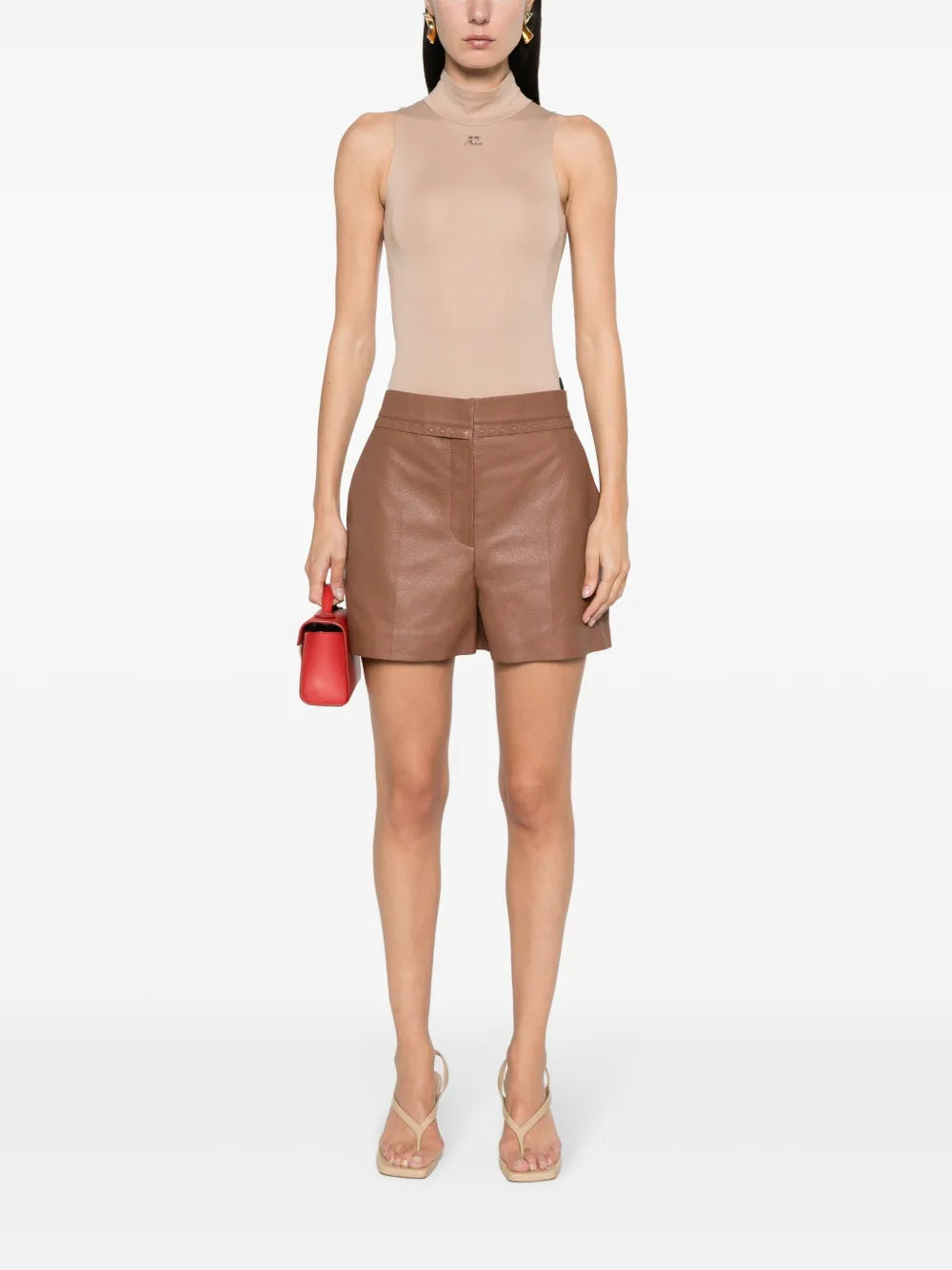 Selleria-Stitching Leather Shorts