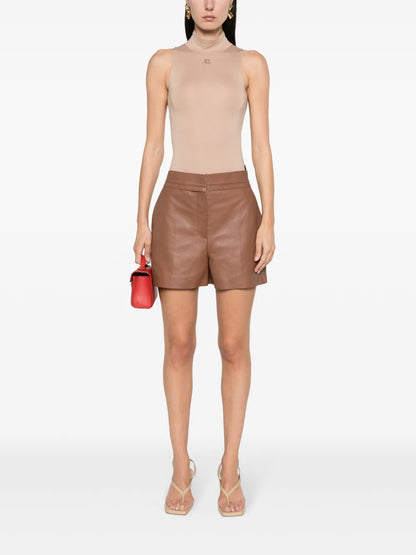 Selleria-Stitching Leather Shorts