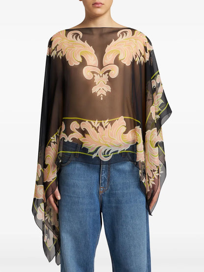 Venus-Print Silk Poncho
