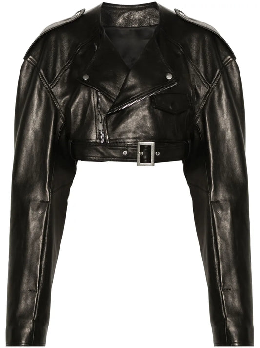 Micro Biker Cropped Leather Jacket