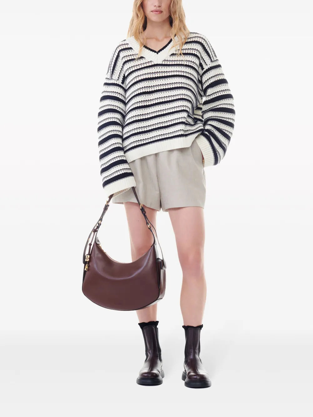 Striped Open-Knit Jumper