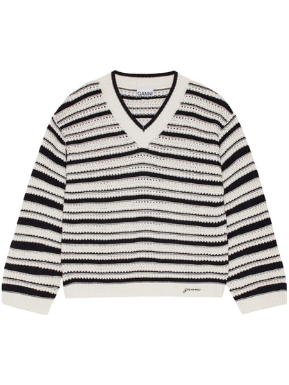 Striped Open-Knit Jumper
