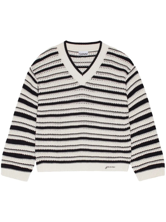 Striped Open-Knit Jumper