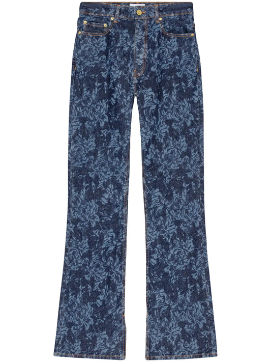 Floral-Print Flared Jeans