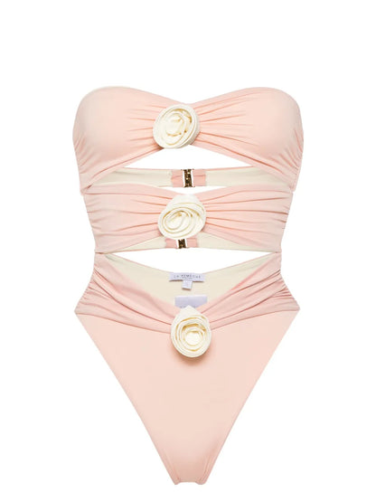 Floral-Appliqué Strapless Swimsuit