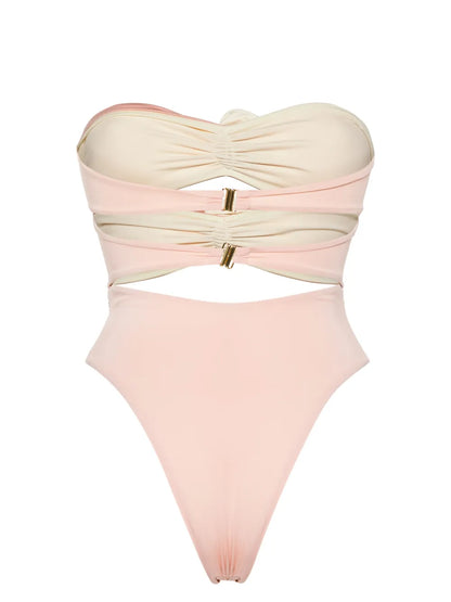 Floral-Appliqué Strapless Swimsuit