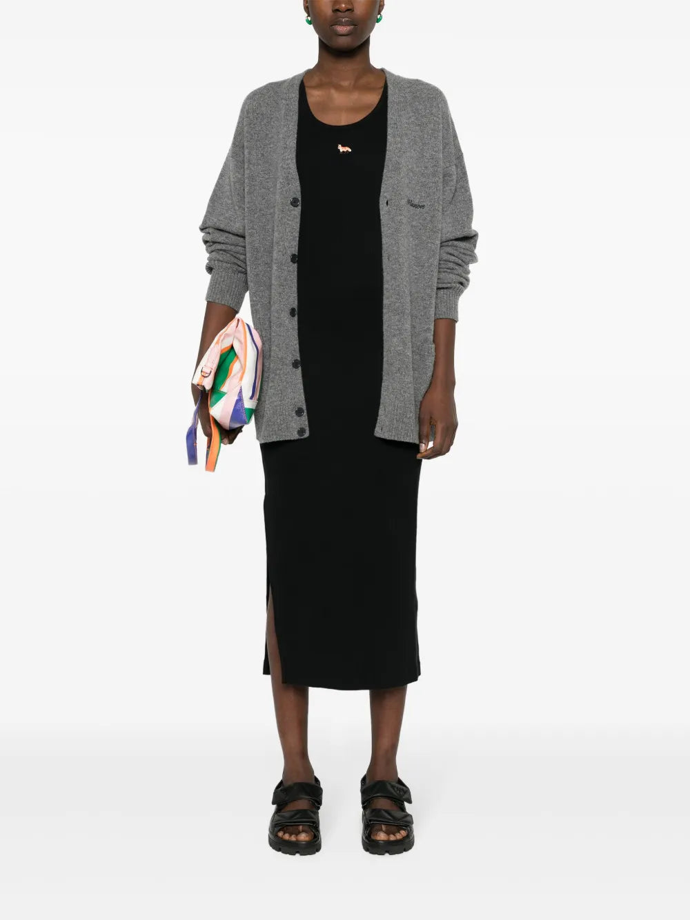 Fox-Motif Ribbed Midi Dress