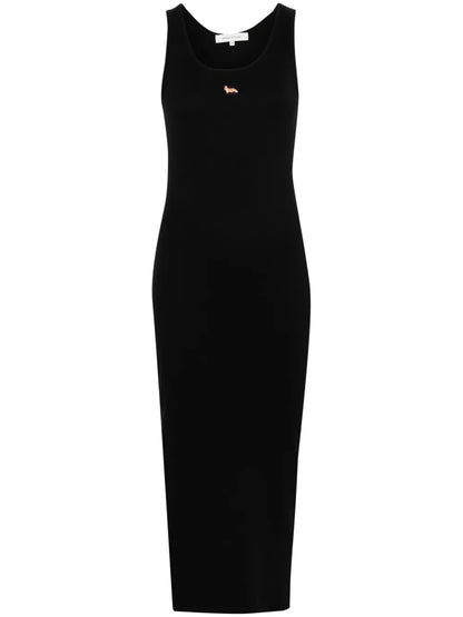 Fox-Motif Ribbed Midi Dress