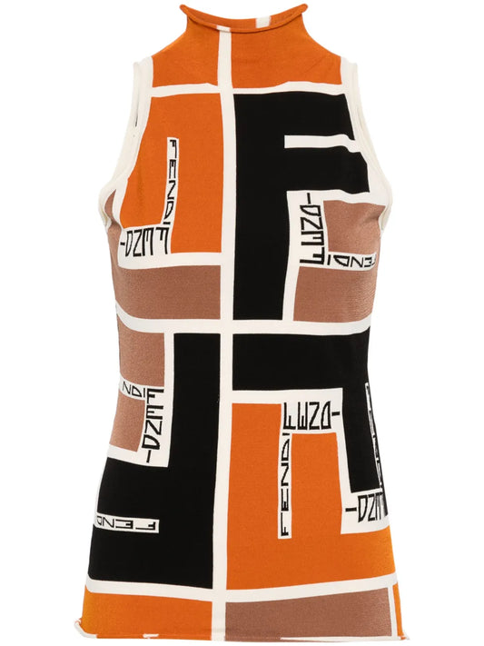 Ff Puzzle Print Knitted Top