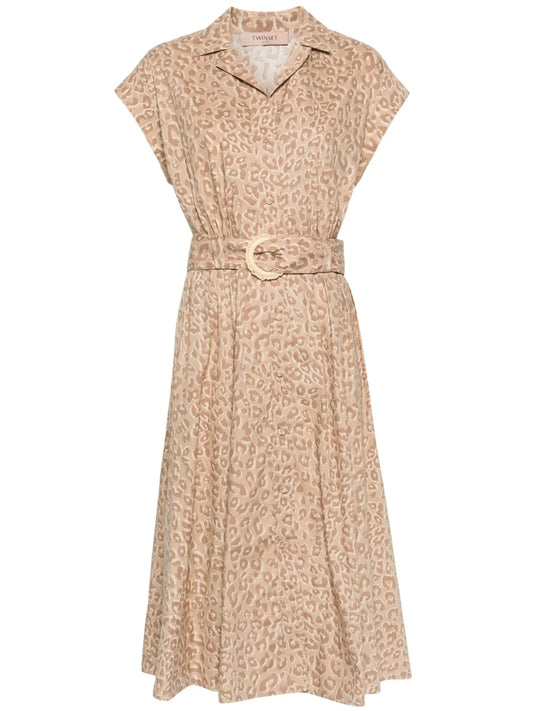Leopard-Print Midi Shirt Dress