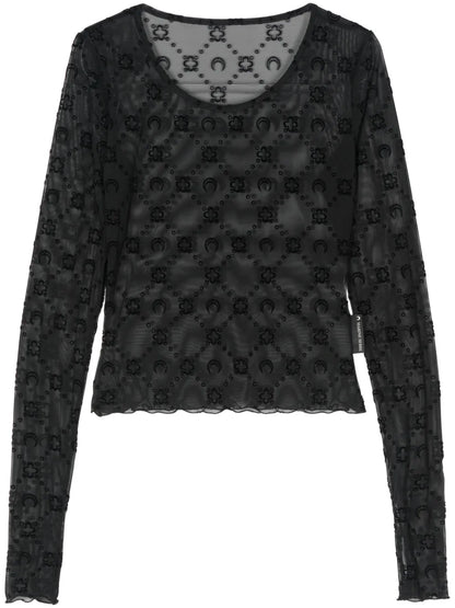 Flocked-Monogram Crop Top
