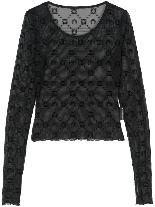 Flocked-Monogram Crop Top