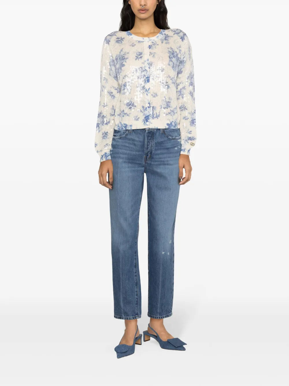 Floral-Print Oprn-Knit Cardigan
