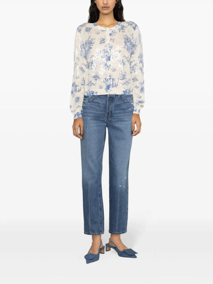 Floral-Print Oprn-Knit Cardigan
