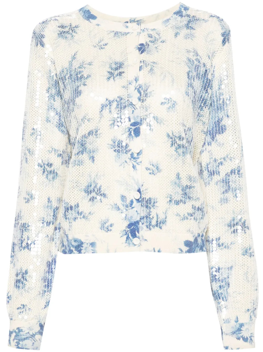 Floral-Print Oprn-Knit Cardigan