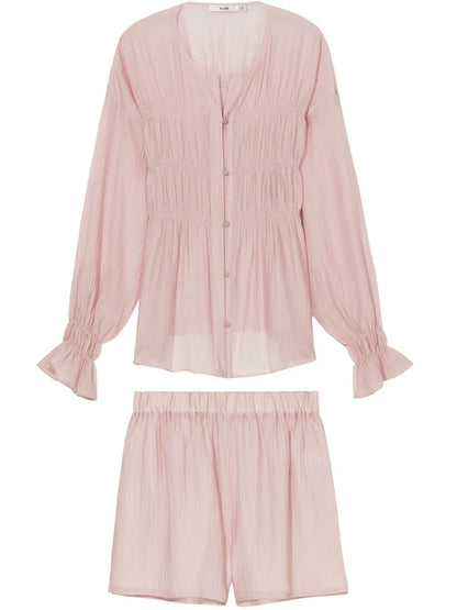 Pleated Shirred-Effect Short Set