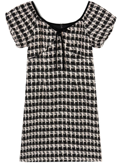 Puff-Sleeve Tweed Dress