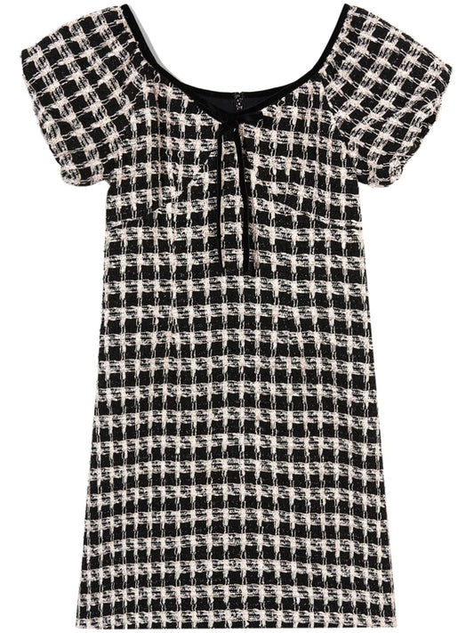 Puff-Sleeve Tweed Dress