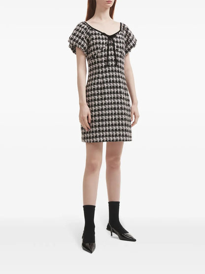 Puff-Sleeve Tweed Dress