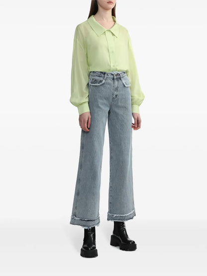 Ruched-Detail Button-Up Shirt