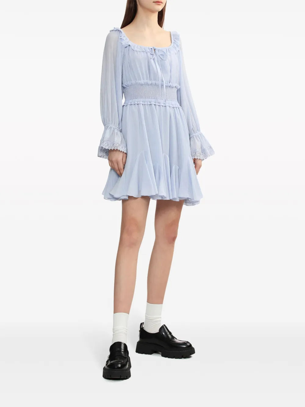 Lace-Trim Pleated Minidress
