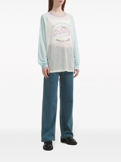 Slogan-Print Ribbed Top