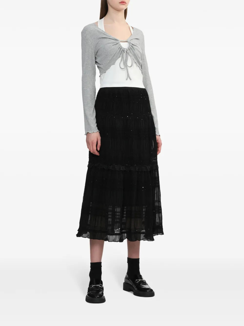 Tie-Fastening Layered T-Shirt
