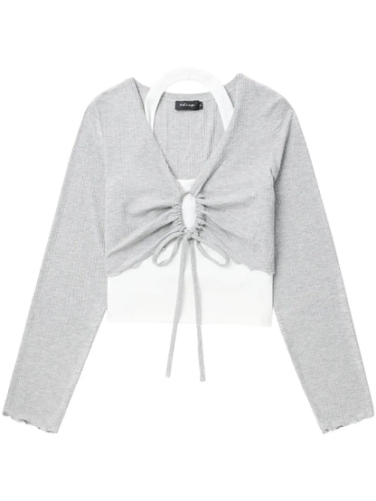 Tie-Fastening Layered T-Shirt