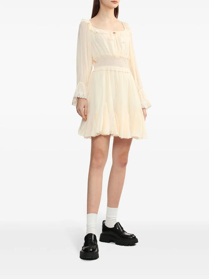 Lace-Trim Pleated Minidress