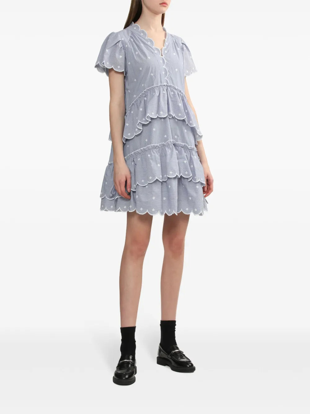 Striped Scallop-Trim Minidress