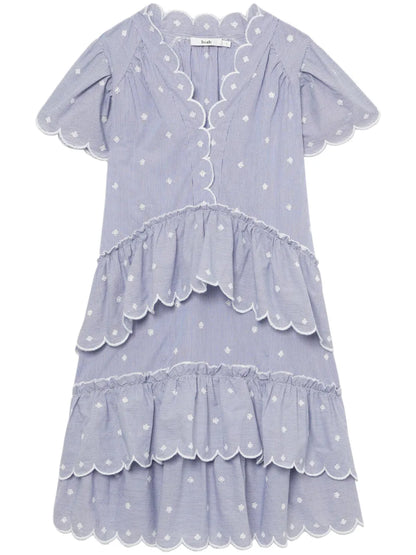 Striped Scallop-Trim Minidress