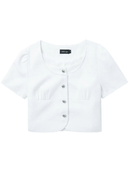 Gathered-Detail Button-Up Crop Top