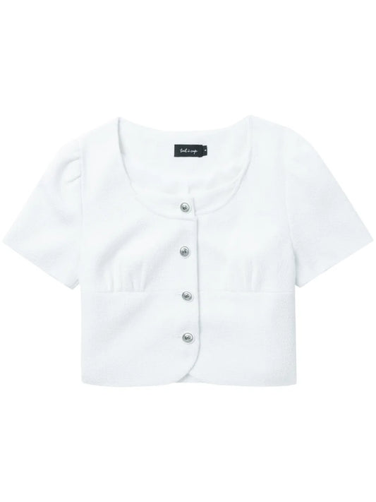 Gathered-Detail Button-Up Crop Top