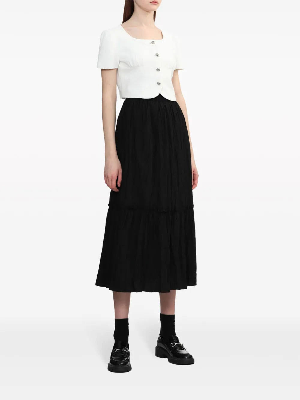 Gathered-Detail Button-Up Crop Top