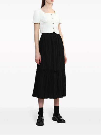 Gathered-Detail Button-Up Crop Top