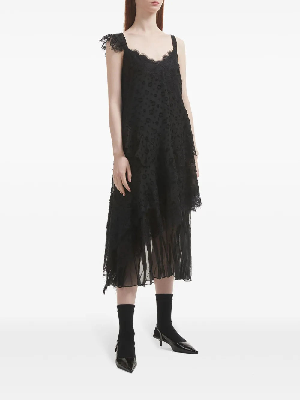 Lace-Trimmed Midi Dress