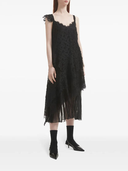 Lace-Trimmed Midi Dress
