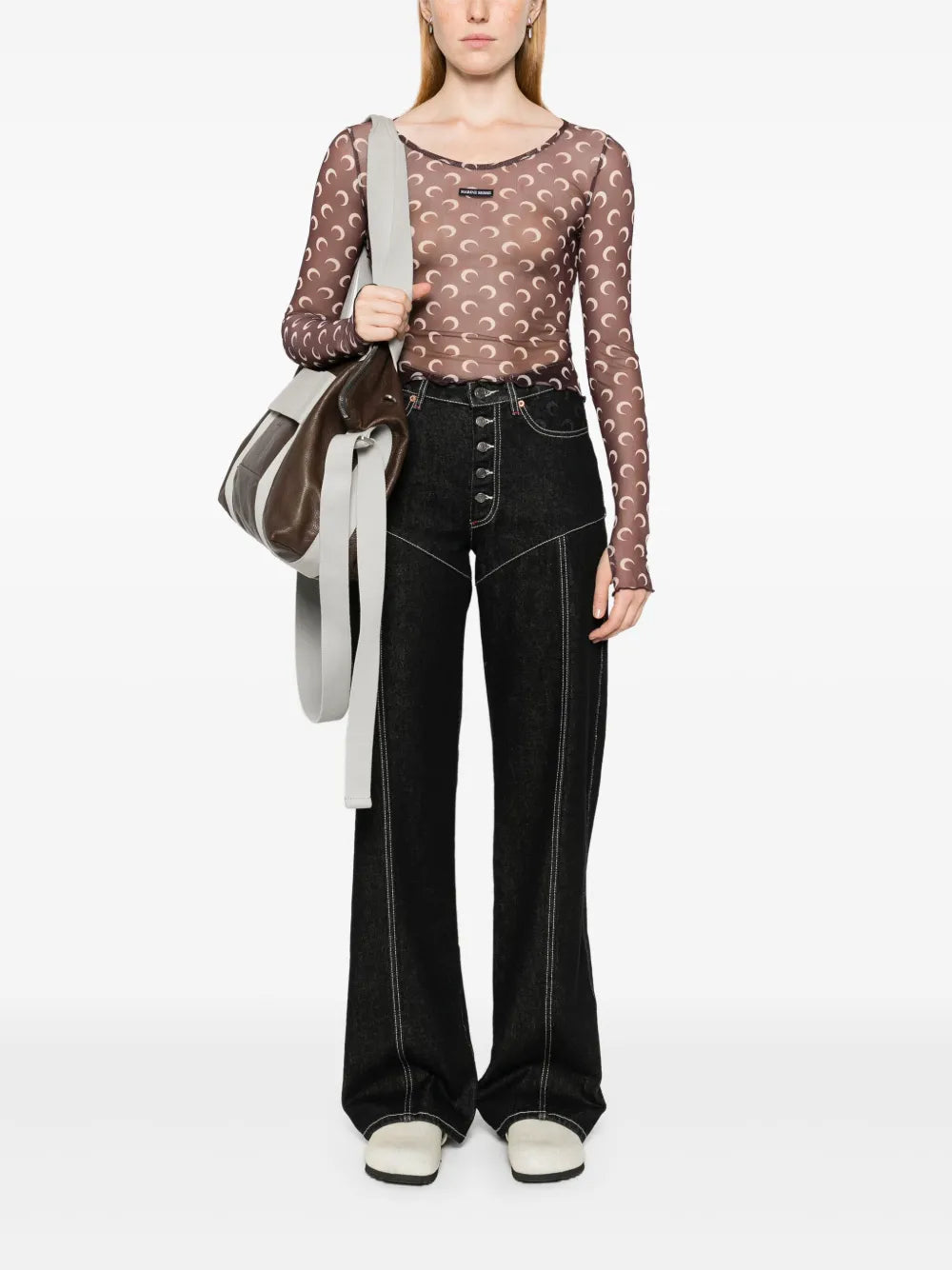 Moon-Print Mesh Crop Top