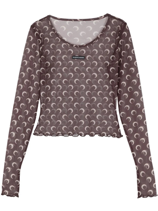 Moon-Print Mesh Crop Top