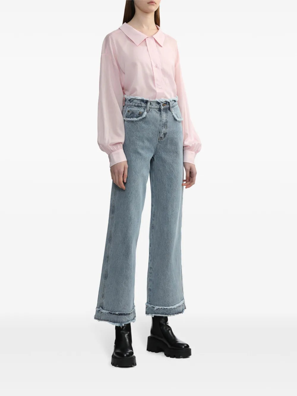 Ruched-Detail Button-Up Shirt