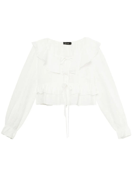 Ruffle-Detail Striped Blouse