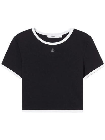 Rhinestone-Logo Contrast-Trim T-Shirt